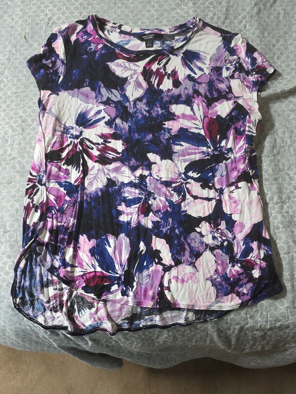 Simply Vera Vera Wang Purple and White Floral Short-Sleeve Top